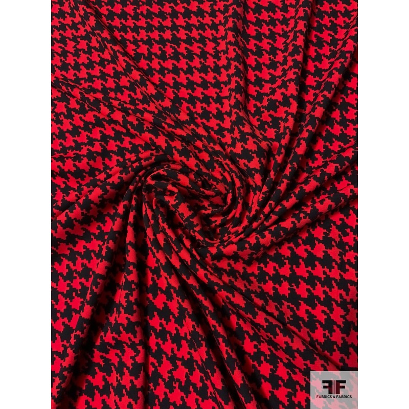 Houndstooth Printed Lightweight Polyester Gabardine – Red / Black Fabric by the Yard
