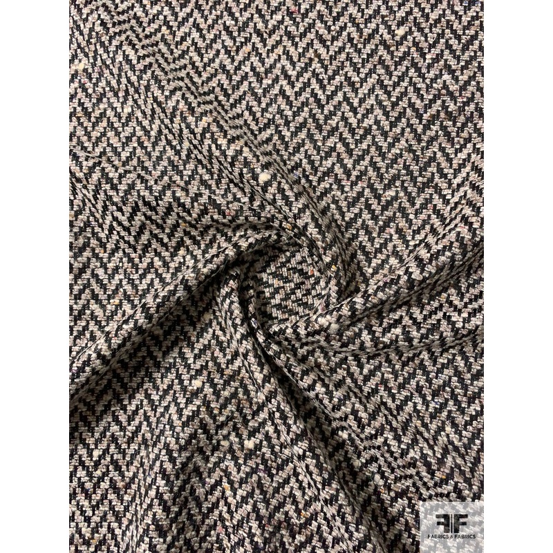 Italian Chevron Ladies Tweed Suiting with Lurex Fibers – Black / Taupe / Greys Fabric by the Yard