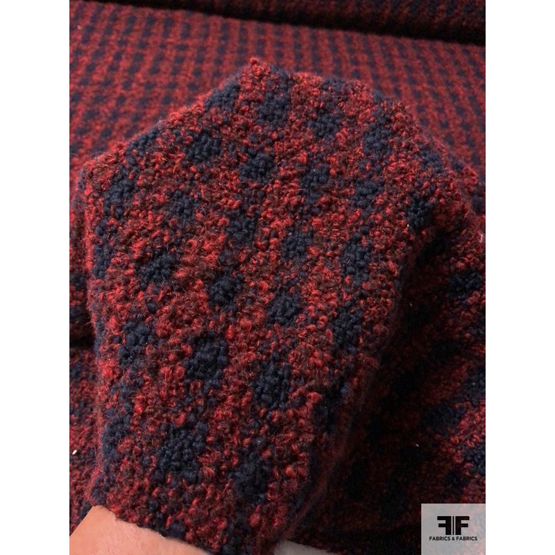 Italian Gingham Boucle Jacket Weight Coating – Brick Red / Navy Fabric by the Yard