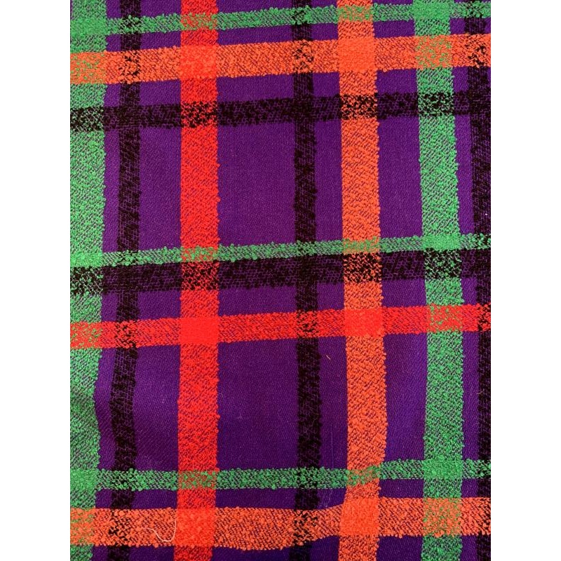 Italian Large-Scale Plaid Boucle Wool Blend Tweed – Purple / Red / Green / Orange Fabric by the Yard