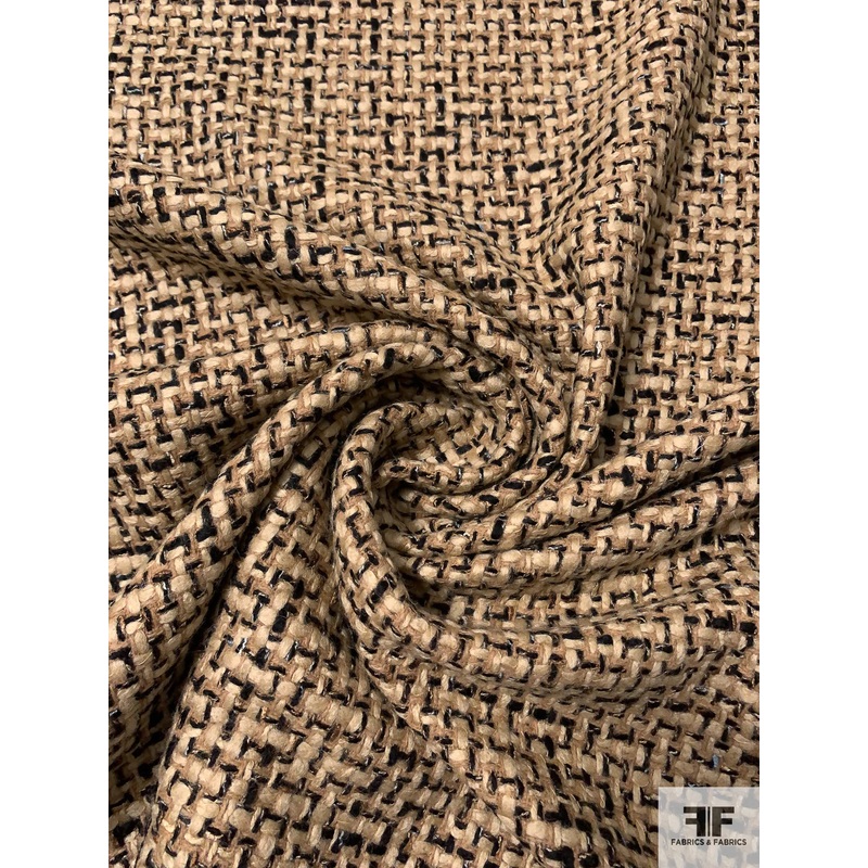 Italian Timeless Wool Blend Jacket Weight Tweed – Tan / Natural / Black Fabric by the Yard