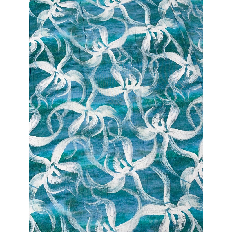 Italian Undulating Petals Printed Jersey Knit – Dusty Turqouise / Off-White Fabric by the Yard