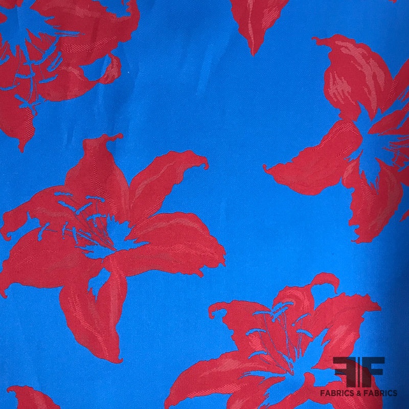 J Mendel Large Floral Reversible Brocade – Red / Blue Fabric by the Yard