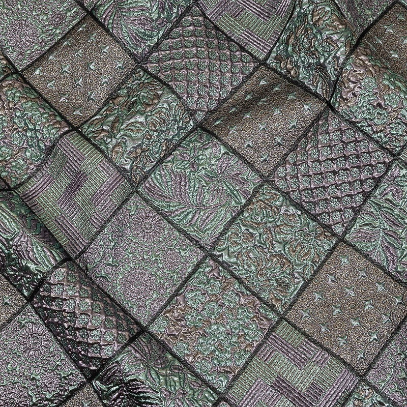 Metallic Baby Blue, Rose Gold and Lilac Patchwork Squares Luxury Brocade
