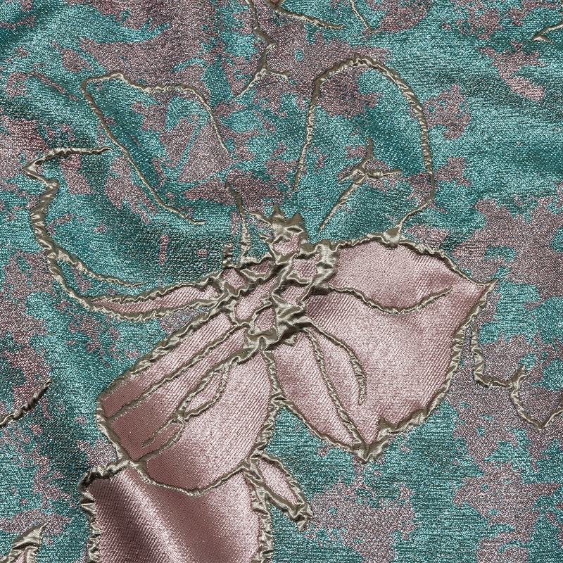 Metallic Champagne, Pink and Blue Mottled Floral Luxury Brocade