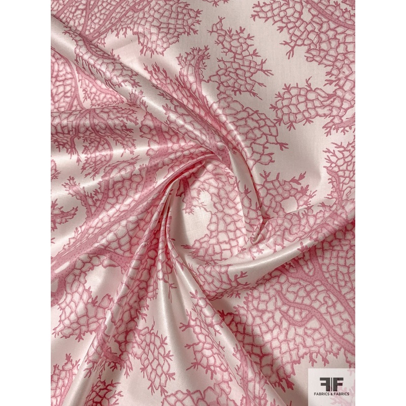 Ocean Coral Printed Stain-Repellant Cotton Lawn with Sheen – Pink / Off-White Fabric by the Yard