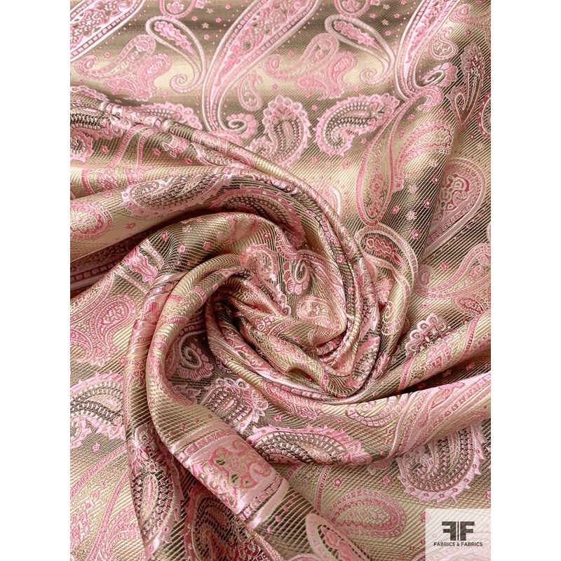 Paisley Silk Necktie Jacquard Brocade – Pink / Light Gold / Tan Fabric by the Yard