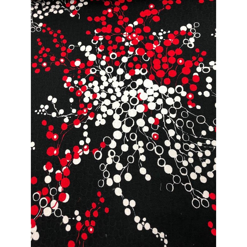 Abstract Cherry Clusters Jacquard Cotton Pique – Black / White / Red Fabric by the Yard