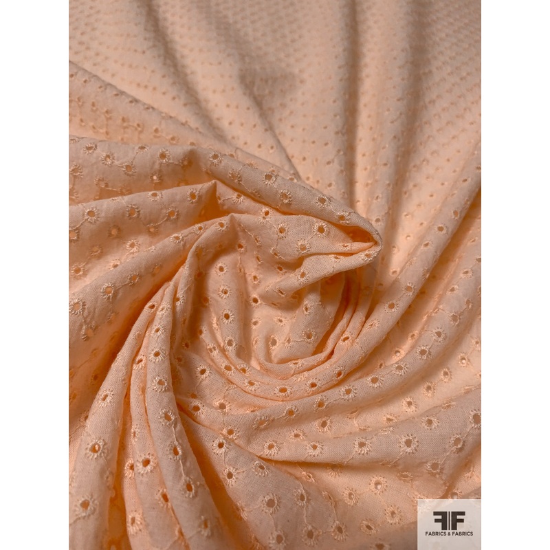 Connected Dots Embroidered Eyelet Cotton Voile – Light Peach Fabric by the Yard