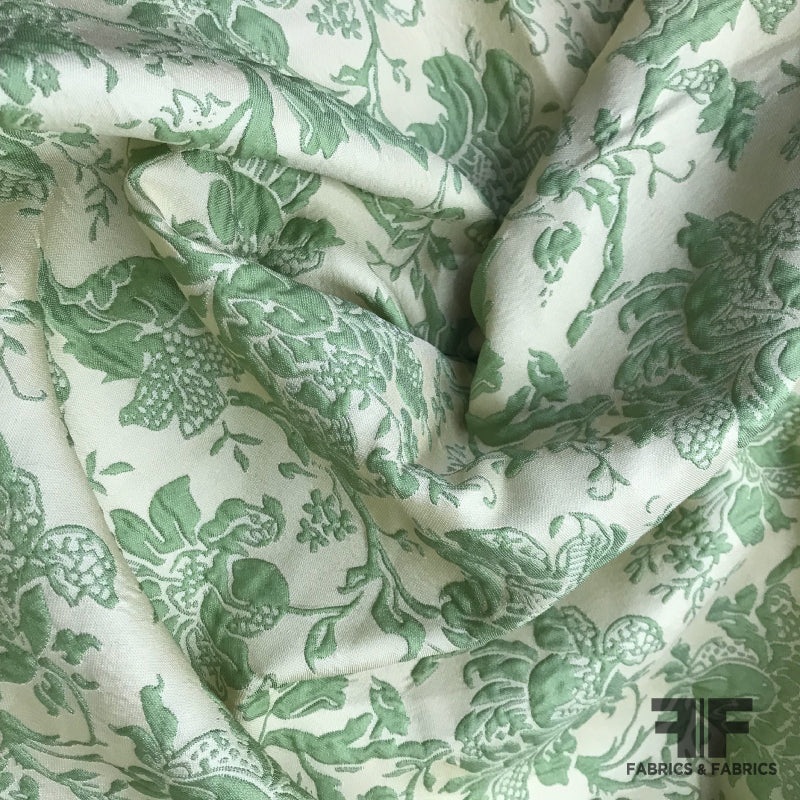 Italian Floral Brocade – Green/Ivory Fabric by the Yard