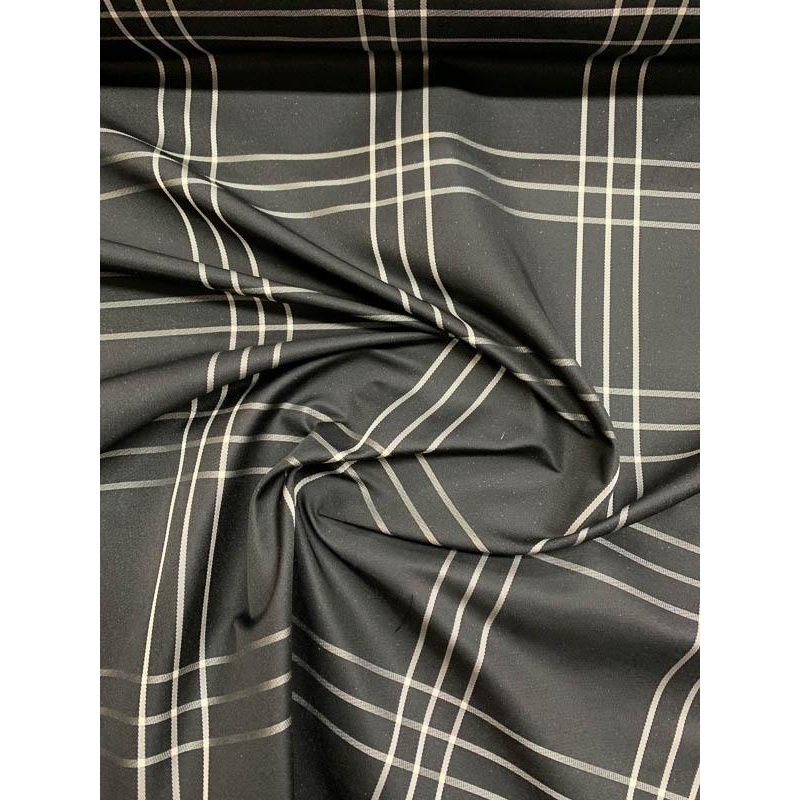 Italian Plaid Heavy Silk Taffeta – Black / White Fabric by the Yard