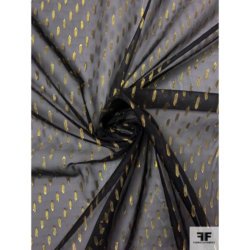 Metallic Clip Polyester Chiffon – Black / Gold Fabric by the Yard