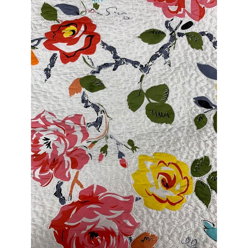 Quilted Stitched Floral Printed Silk Shantung – Multicolor Fabric by the Yard