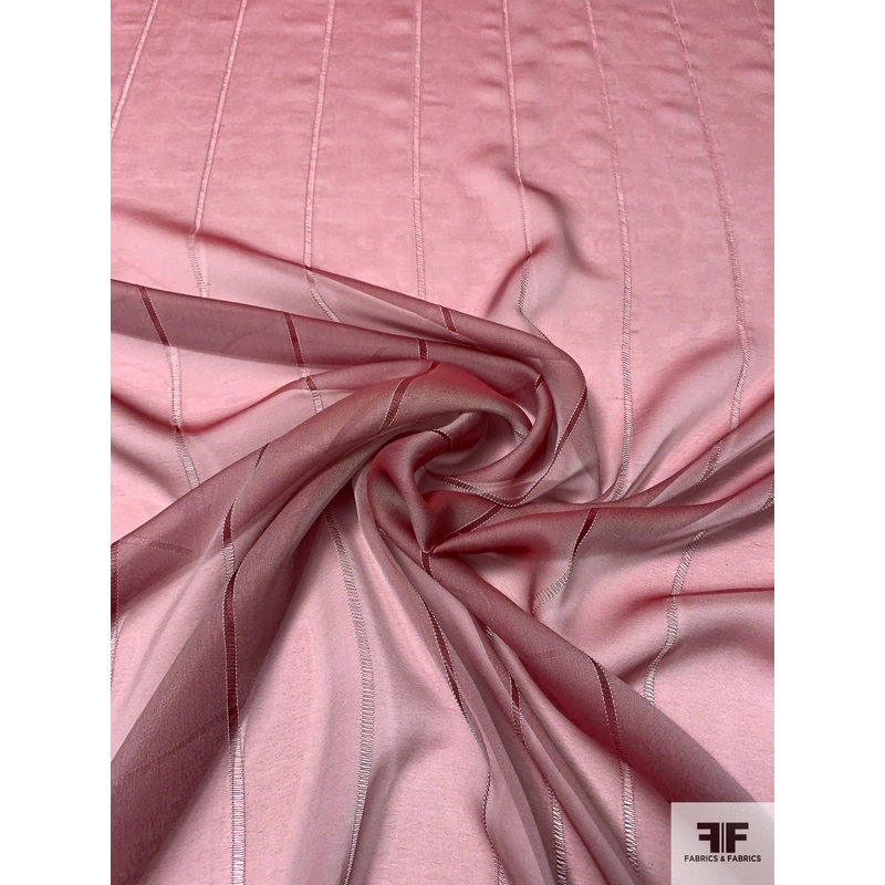 Stitch Striped Irisdecent Silk Chiffon – Grey-Cranberry Fabric by the Yard