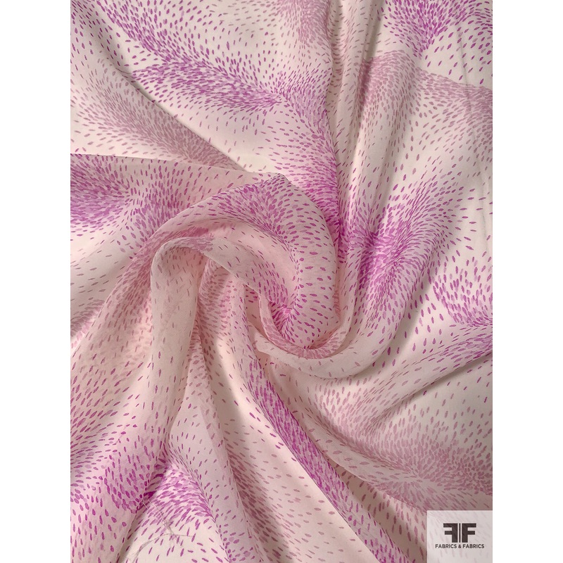 Striating School of Dots Printed Silk Chiffon – Orchid Pink / Ivory Fabric by the Yard