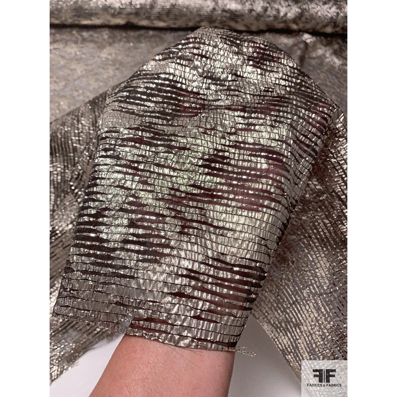 Christian Siriano Italian Abstract Novelty Jacquard-Look Lam on Organza – Icey Glam Gold / Black Fabric by the Yard