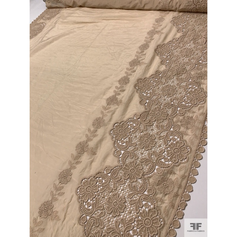 Embroidered Silk-Cotton Voile with Lace Borders – Nude Fabric by the Yard