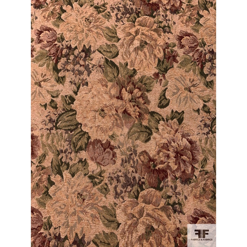Floral Tapestry-Look Brocade – Earthy-Blush / Greens / Dark Red / Navy Fabric by the Yard