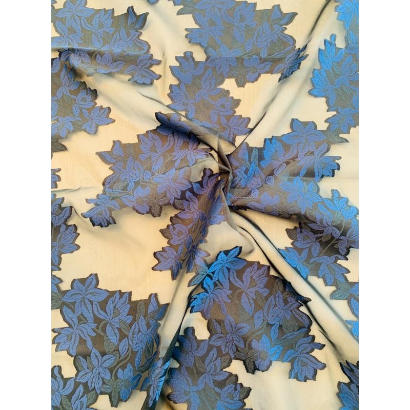 Floral Vines Fil Coup Polyester Organza – Navy / Black Fabric by the Yard