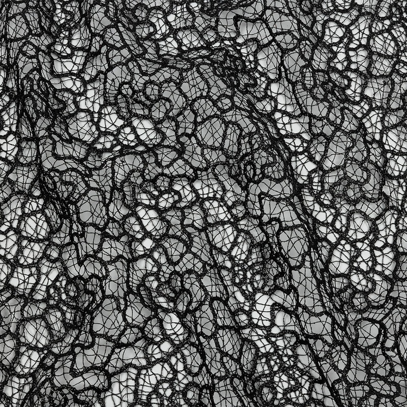 Guipure Lace with Glitter – Black Meandering Lines