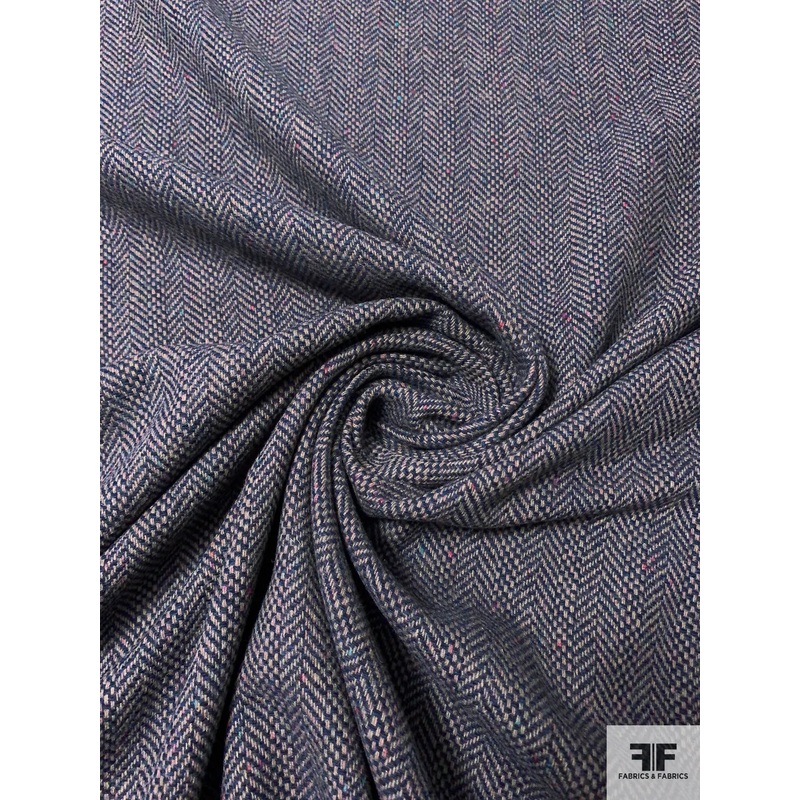 Italian Herringbone Wool Blend Suiting – Taupe / Navy Fabric by the Yard