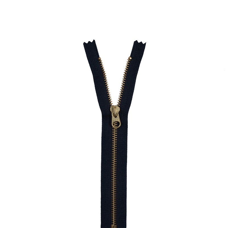 Metal Closed Bottom Zipper with Gold Teeth 8″ – Navy