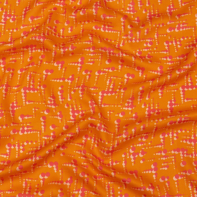Rayon Challis – Orange and Pink Dot Lines – Spot of Sunshine Print – Mood Exclusive Citrus Collection