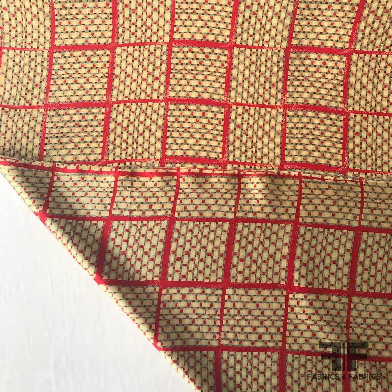 Basketweave Printed Silk Charmeuse – Red/Tan Fabric by the Yard