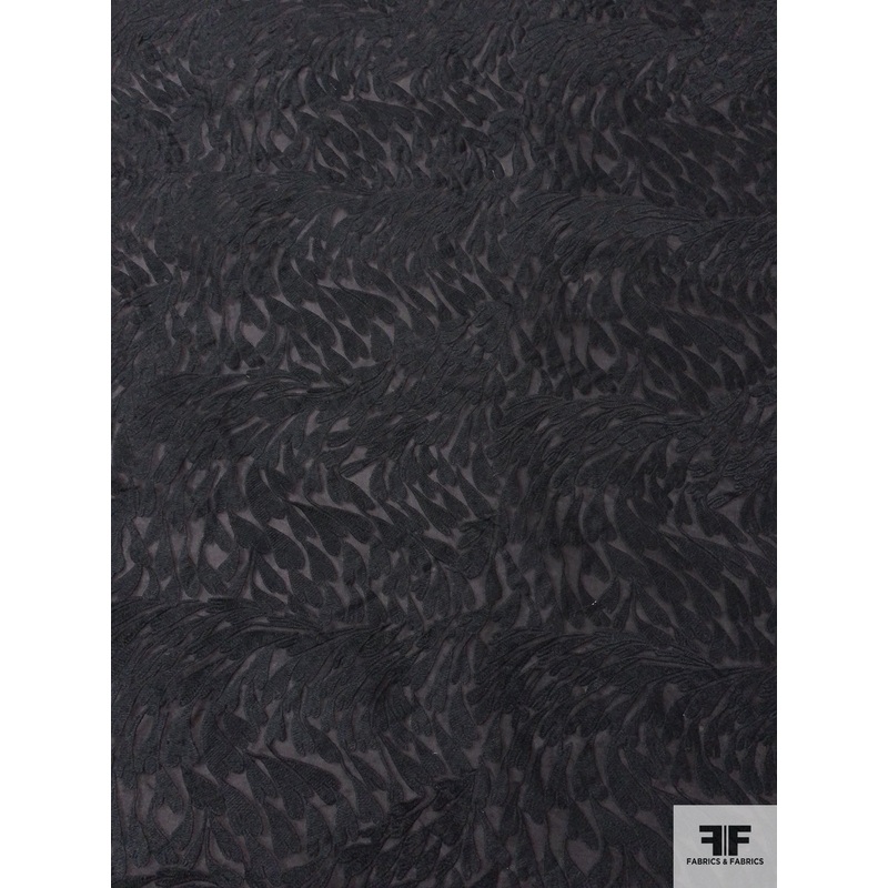 Breezing Hearts Embroidered Stiff Silk Organza – Black Fabric by the Yard