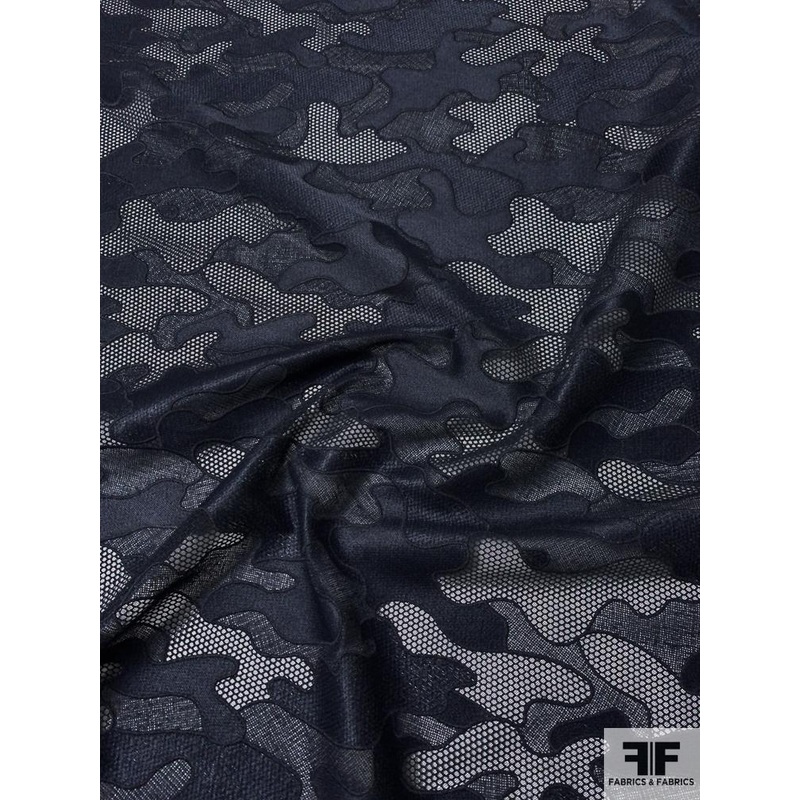 Camouflage Pattern Novelty Embroidered Mesh – Navy Fabric by the Yard