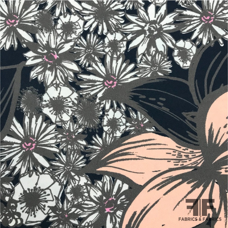 Floral Printed Georgette – Navy/Pink/Taupe/White Fabric by the Yard