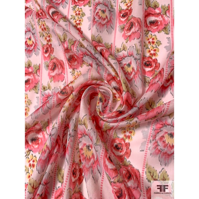 Floral Tracks Printed Cotton Voile – Pink / Light Pink / Grey / Olive Fabric by the Yard