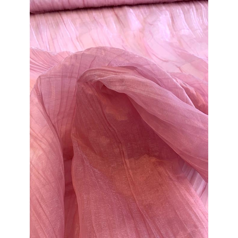 Italian Crinkled Polyester Organza – Shimmery Pink Fabric by the Yard