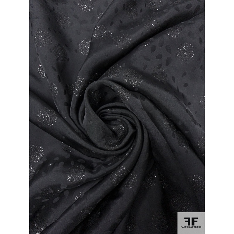 Italian Glittered Circles Semi-Sheer Soft Jacquard – Black Fabric by the Yard