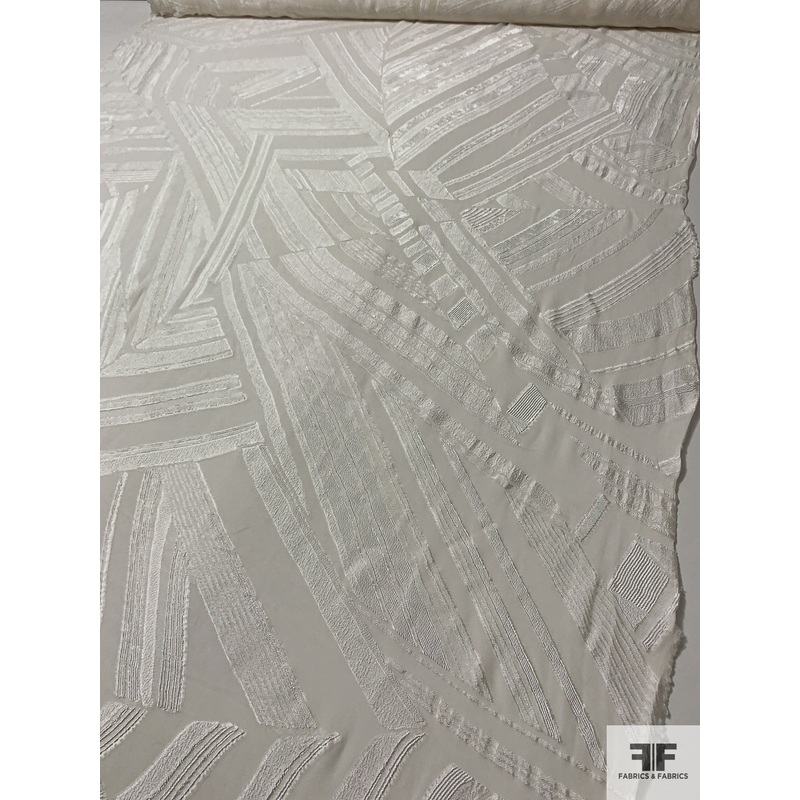 Italian Multi-Directional Textured Streaks Silk Chiffon – Off-White Fabric by the Yard