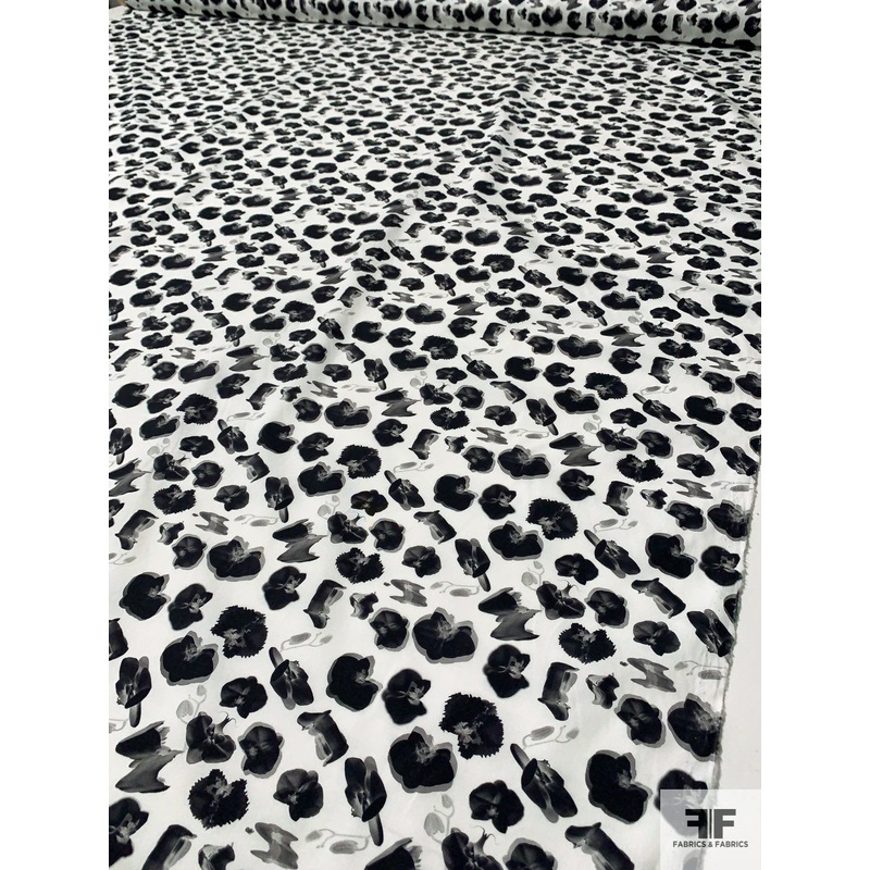 Mysterious Abstract Printed Cotton Poplin – Black / White / Grey Fabric by the Yard