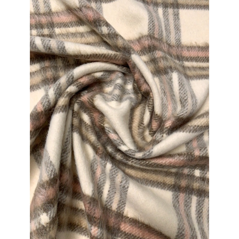 Plaid Brushed Twill Coating – Cream / Dark Taupe / Peach Fabric by the Yard