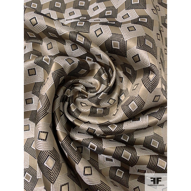Squares on Squares Silk Necktie Jacquard Brocade – Olive-Gold / Black / White Fabric by the Yard