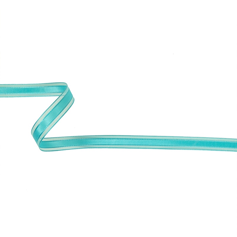 Turquoise Woven Ribbon with Sheer Organza Borders – 0.5″