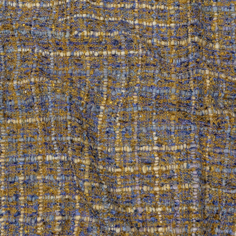 Viscose and Acrylic Chenille Tweed – Blue and Mustard Metallic – Newcastle Collection