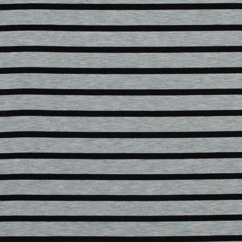 Bamboo Jersey – Light Gray and Black Striped