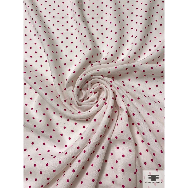 Ditsy Polka Dot Printed Rayon Challis – Magenta / Off-White Fabric by the Yard