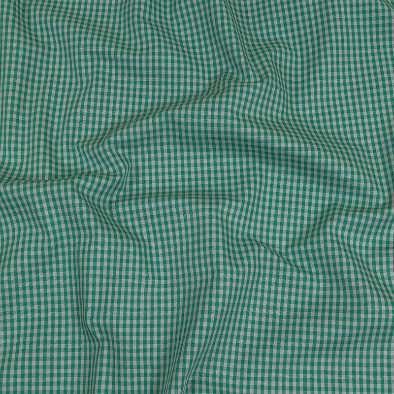 Green and Gray Checked Cotton and Polyester Shirting