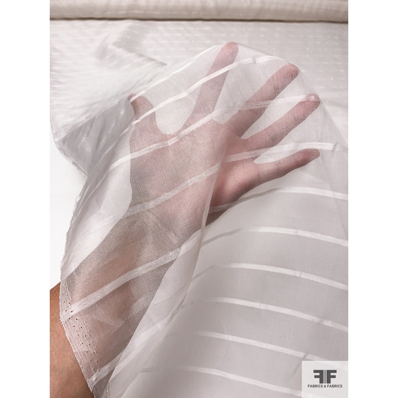 Horizontal Striped Silk Organza – Off-White Fabric by the Yard