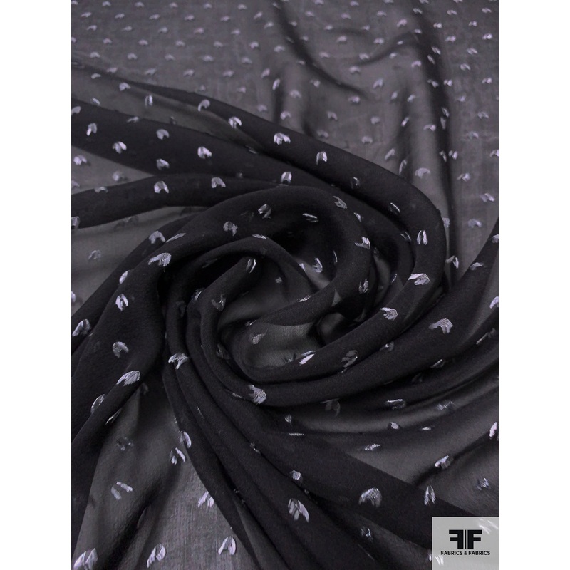 Italian Dotted Clip Silk Blend Chiffon – Black / Off-White Fabric by the Yard