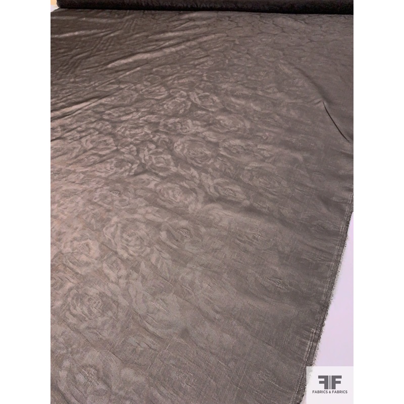 Italian Floral Jacquard Weave Fine Gazar – Dark Brown Fabric by the Yard