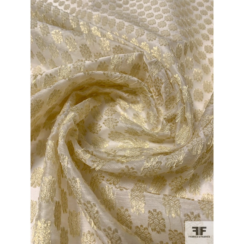 Metallic Floral Landscape Silk Organza – Gold / Antique White Fabric by the Yard