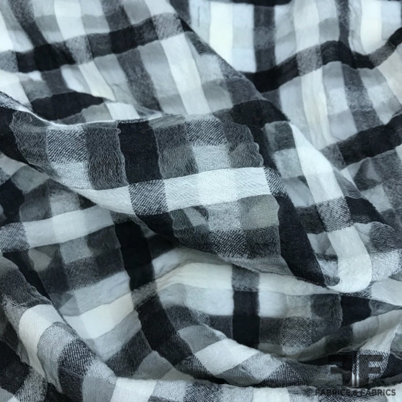 Novelty Plaid Wool Gauze – Black/White Fabric by the Yard