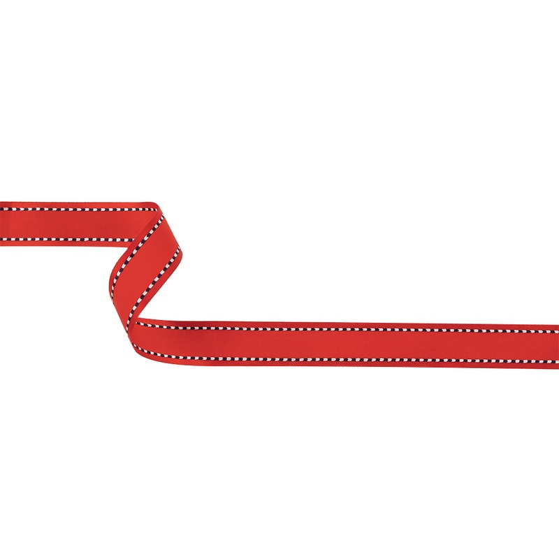 Red Woven Ribbon with Navy and White Stitched Border – 0.625″