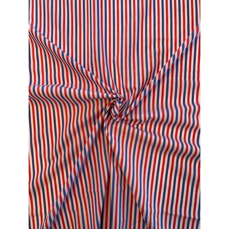 Vertical Striped Yarn-Dyed Cotton Shirting – Red / White / Blue Fabric by the Yard